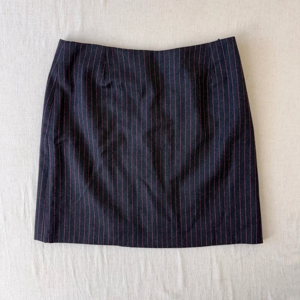 Versus Gianni Versace Pinstripe Wool Mini Skirt Womens 28 Black Pink Italy